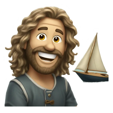 Long haired laughing man sailing SCAMP sailboat  sticker