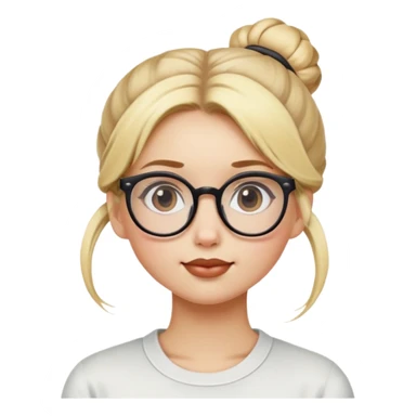 a girl that has blond hair in a bun and she wears glasses and she has a beauty mark on the upper right side of her mouth sticker