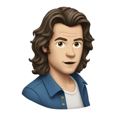 Harry styles with his long hair, a blue shirt  sticker