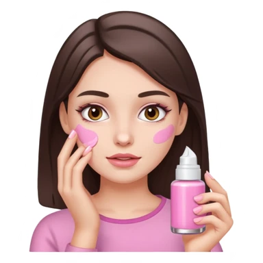 white brunette girl applying pink cream on face sticker