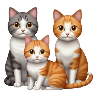 3 different coloured short haired cats including; a dark brown tabby and white cat, and a dark grey and white and a ginger and white sticker