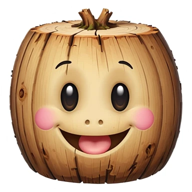 a log emoji. the top of the log is a smiley face with two small dots for eyes and a large U shape for the mouth. do not make the face look like an emoji. think of cute, subtle and hand-drawn sticker