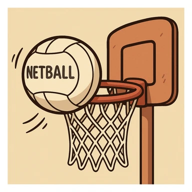 a netball going through a hoop, playful cartoon style sticker