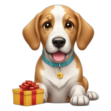 Chien avec un cadeau sur la tête  sticker