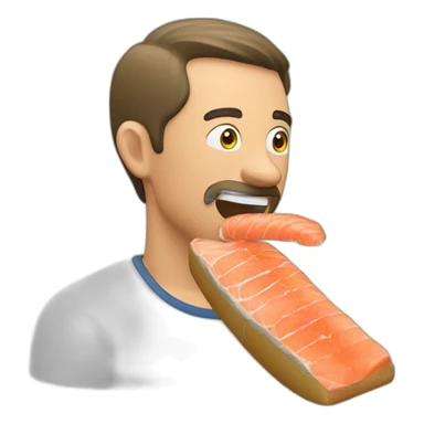 a man eating bread with a piece of raw salmon on it and dill on top sticker