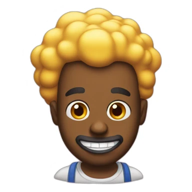black male with simpsons style hair colored rainbow that is chewing on kfc sticker