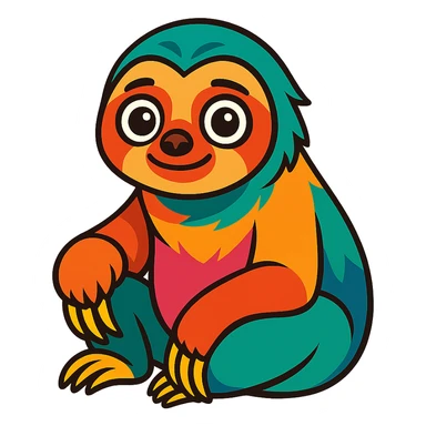 exotic sloth with multicolor fur, big eyes sticker