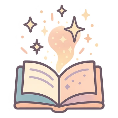 open book with magic flying out — stars, glow, magical sparks, Chinese eastern style, thin clean outlines, soft rounded shapes, pastel palette #98B5BC, #B5B3C1, #C9A3C9, #E4C0CA, #F7DCD1, #F7C0AA, detailed shadows and highlights, soft lighting, transparent background, no decorative elements sticker