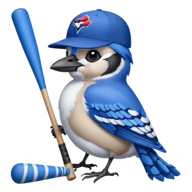 bluejay standing with baseball bat, wearing toronto blue jays baseball hat, sitting on  goose
 sticker