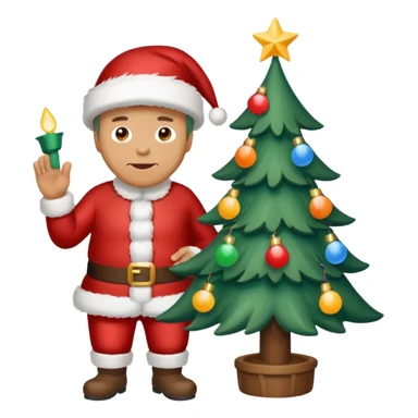 man decorating lights on christmas tree sticker