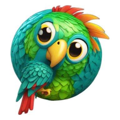 3d sphere with a cartoon courageous target Parrot skin texture with futuristic eyes sticker