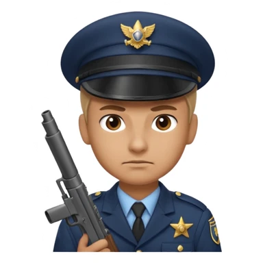 Officer with peaked cap + mini gun, half body sticker