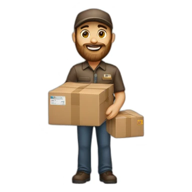 White UPS delivery man with long beard and holding boxes sticker