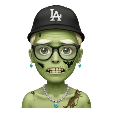 Green Zombie with black glasses dodger hat and diamonds necklace sticker
