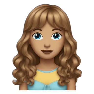 girl with long brown wavy hair with curtain bangs, blue eyes, and high cheekbones sticker