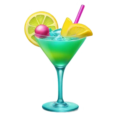 Bluish green cocktail with pink and yellow sticker