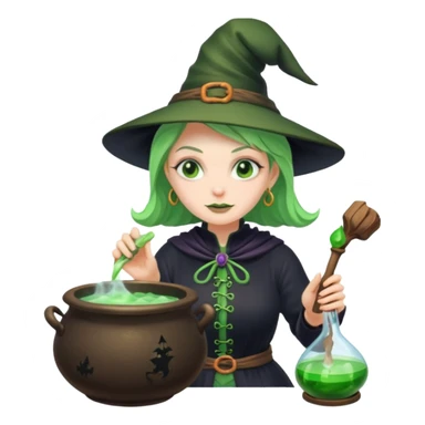 green witch cooking potion sticker