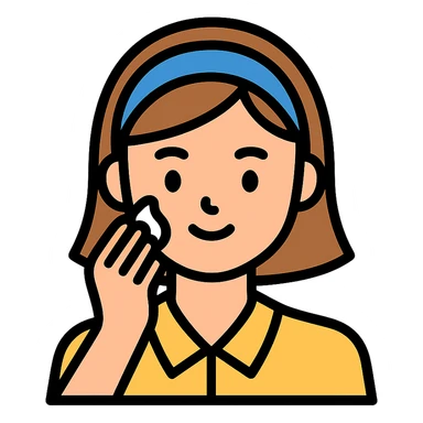 preppy girl gently patting face with cream sticker
