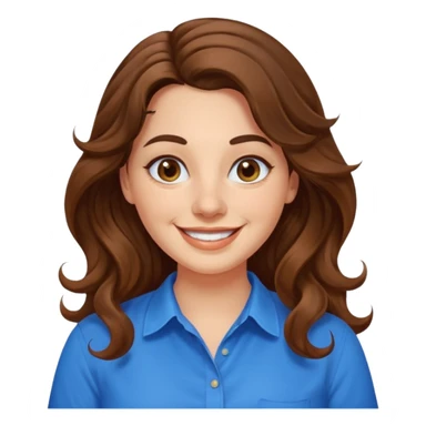 30 yr old italian woman, long brown wavy hair, big brown eyes, huge smile, bright blue shirt, no bangs, a bit chubby sticker