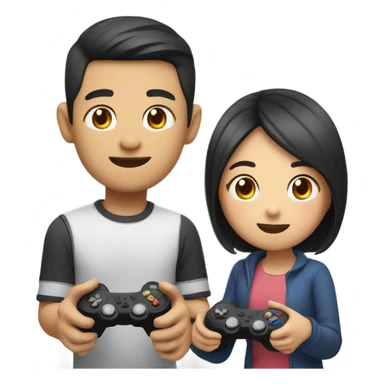 Cute asian couple playing video games sticker