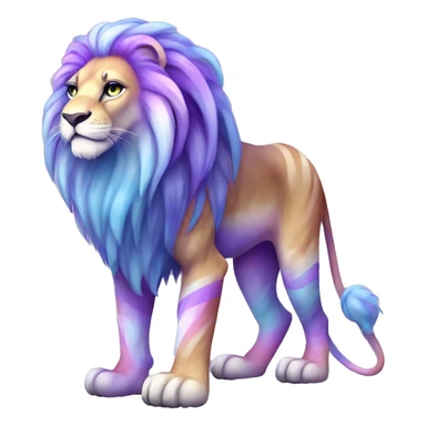 Colorful pastel vernid fantasy creature LiLaiRa Kamirah Falvie whiskers paws full body purple gradient stripes with pastel blue braided tail lion sticker