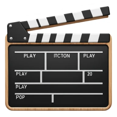 clapperboard with a play button sticker