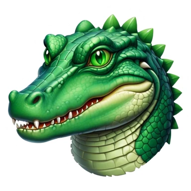 Cinematic Noble Crocodile Portrait Emoji, Poised and regal, with a powerful, elongated build and a rugged, scaly emerald-green hide, piercing cold eyes, Simplified yet sharp and sophisticated features, highly detailed, glowing with a soft, dignified glow, high shine, intelligent and formidable, stylized with an air of ancient might, focused and attentive, soft glowing outline, capturing the essence of a watchful and commanding reptile, so majestic it feels as though it could silently slide out of the screen with effortless authority! sticker