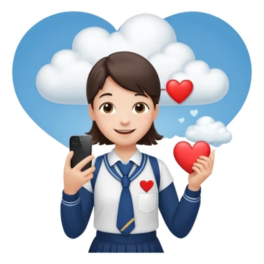 сгенерируй эмоджи где школьник из первого класса в костюме школьном деловом звонит по телефону айфону и от него исходит облачко с сердечками внутри как будто он говорит кому-то по телефону «я тебя люблю» его лицо в немного краснеет и улыбается типо от милоты  sticker