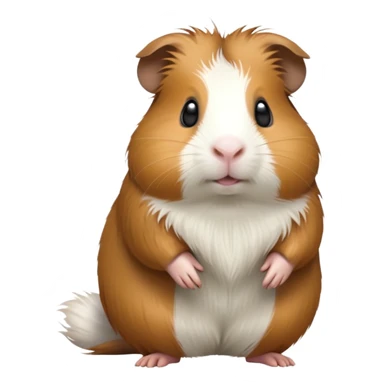 cinematic-[guinea pig]-realistic-full- long elongated body-standing-emoji,-tiny-paws-tucked-close,-head-tilted-dramatically,-fluffy-[brown and white]-fur,-simplified-yet-realistic-focused-features,-highly-detailed,-glowing-with-an-almost-sarcastic-glow sticker
