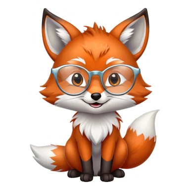 A sly fox with iridescent fur, a glowing tail, a silver star on its forehead, and round glasses, giving a mischievous smirk. 🦊😏 sticker