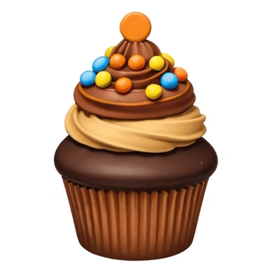 Cupcake that’s been chocolate dipped with Reese’s pieces on top sticker