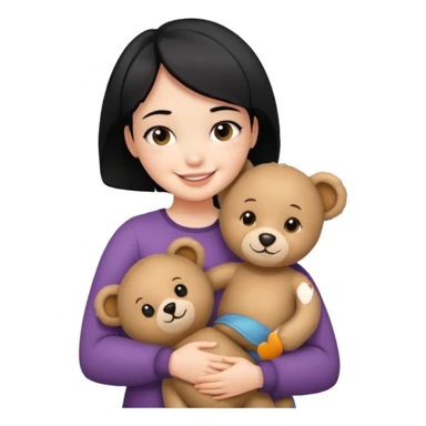 make an emoji a girl with short black hair hugging teddy bear and smile happiest sticker