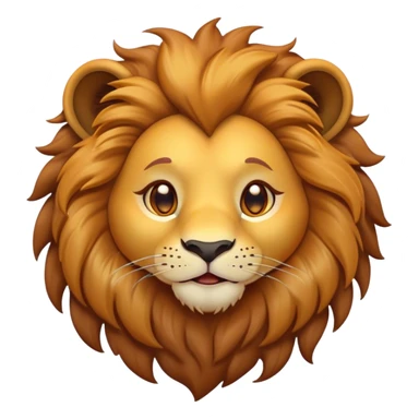 Cinematic Cute Lion Portrait Emoji, Head tilted playfully and inquisitively, featuring a glossy tawny Fur with a lush mane and round, sparkling amber eyes filled with curious mischief, Simplified yet irresistibly adorable features, highly detailed, glowing with a warm, friendly glow, high shine, affectionate and spirited, stylized with a touch of jungle whimsy, bright and endearing, soft glowing outline, capturing the essence of a mischievous yet loving lion, so playful it feels like it could pounce out of the screen and into your arms! sticker