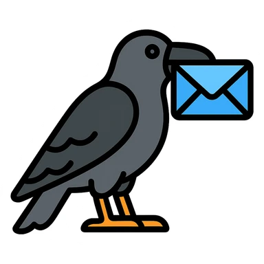 raven holding a letter in its beak colored icon sticker