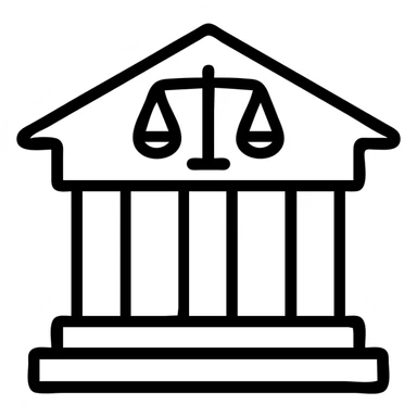 minimal icon of law with courthouse, clear lines, legal symbol sticker