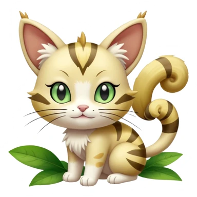 Shiny Cute Adorable Meowth-Delcatty-Bayleaf-Hybrid-Creature with pattern-markings sticker