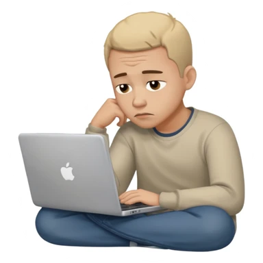 man sitting with laptop, looking sad sticker