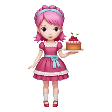 Isolated detaile illustration of the most modern raspberry torte doll figurine full body with pink hair and a hairband sticker