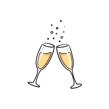 a pair of elegant goblets or wine glasses clinking together with champagne bubbles rising, in pastel colors dd9fb0, ffc6d3, a3bfc9, c4bee2, f1b091, detailed hand-drawn doodle style sticker