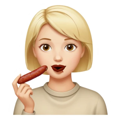 Elegant short haired blonde woman eating dried sausage sticker