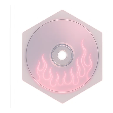 A minimalist CD disc with subtle pink flames, glowing effect, variation 2, shape: hexagon sticker
