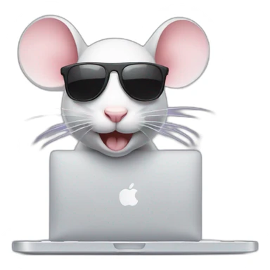 A mouse with sunglasses using a Mac  sticker