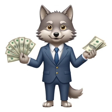 wolf in business suit holding money and stock charts sticker