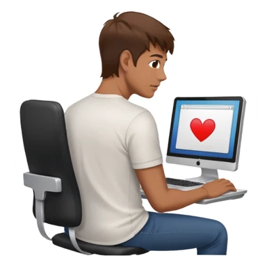 Man with hand on lap moving view from back Infront of computer  sticker