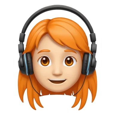 Orange happy face emoji with a couple of hair,headphones,and antennas. sticker