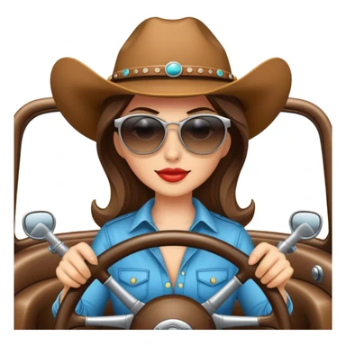 Cowgirl wearing sunglasses behind steering wheel sticker