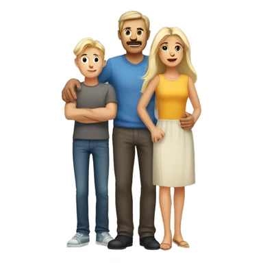 dark hair father and blond mother and two children sticker