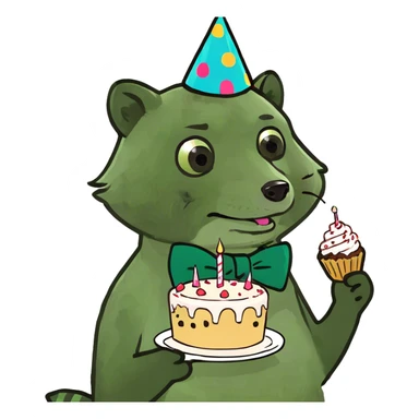 raccoon eating cake sticker