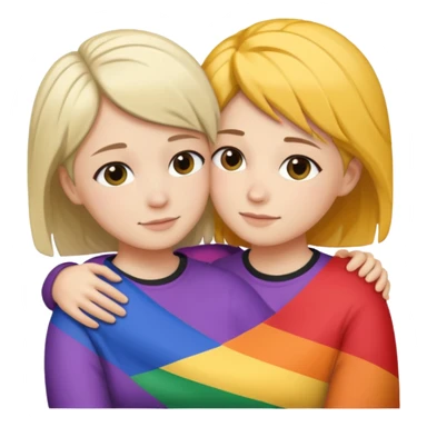 Lesbians hugging. One has short hair other has lond has. Add lesbian flag in the background sticker