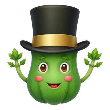 green vegetable with a top hat sticker